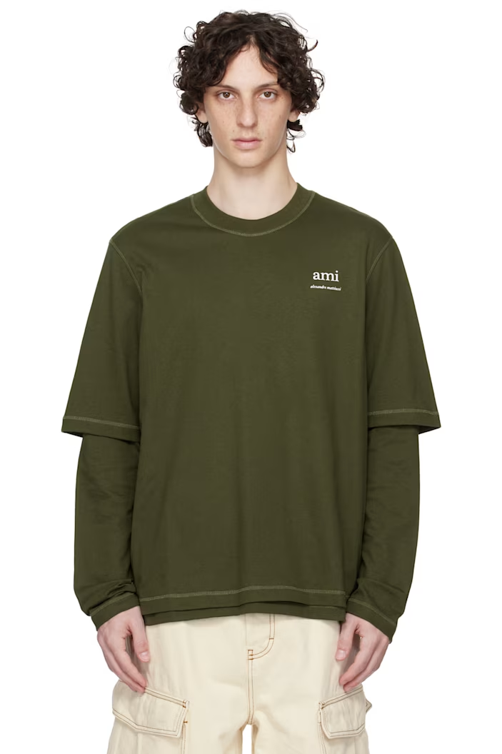 AMI Paris Green Long Sleeves T-shirt