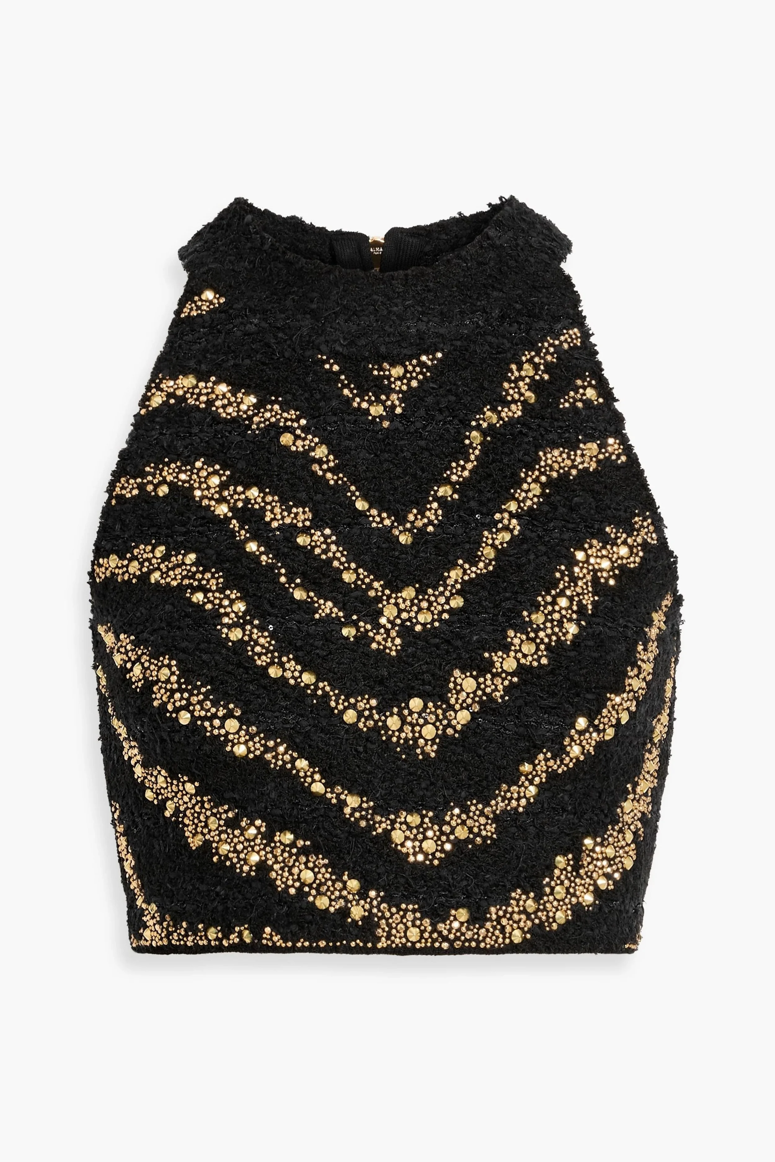 Balmain Studded Bouclé-Tweed Cropped Top