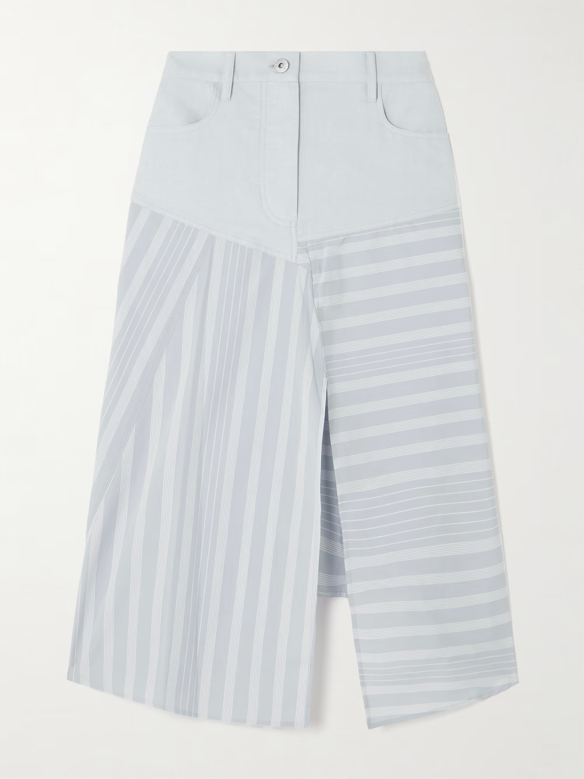 JW ANDERSON Asymmetric striped patchwork cotton-poplin and denim midi skirt