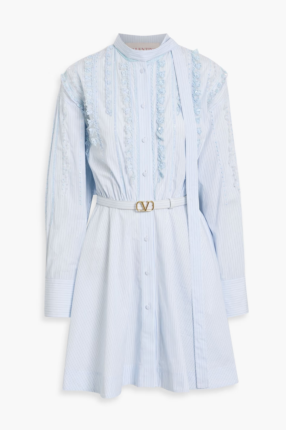 VALENTINO GARAVANI Embellished striped cotton-poplin mini shirt dress