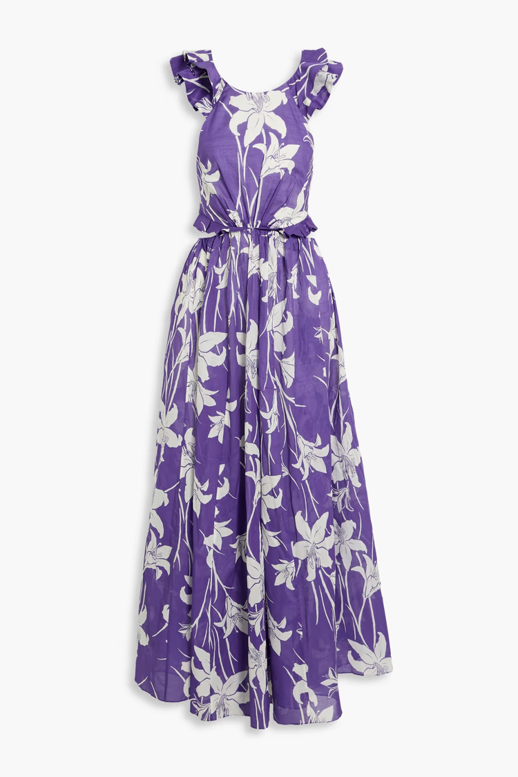 ZIMMERMANN Ruffled cutout floral-print cotton-voile maxi dress