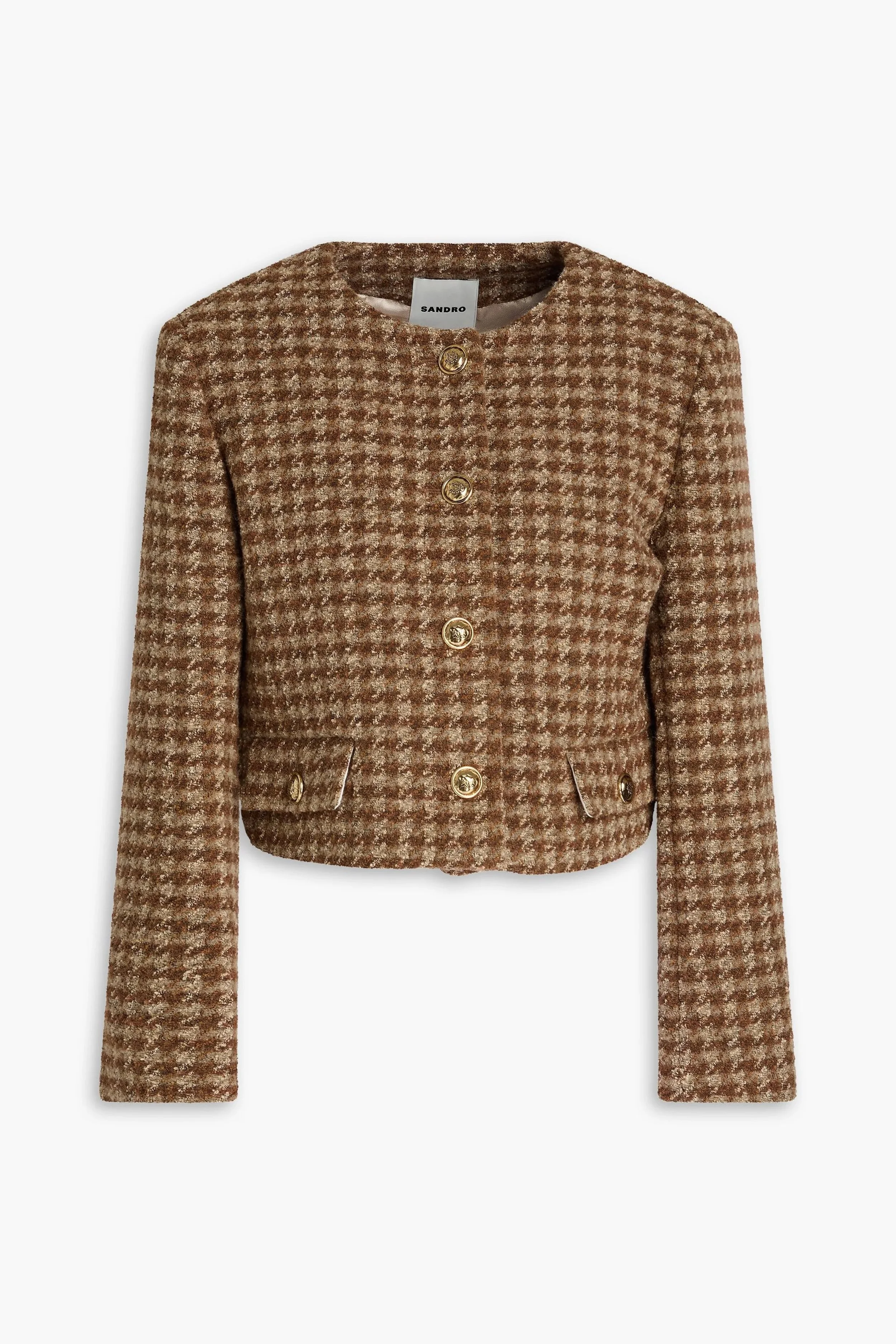 Sandro Cropped Houndstooth Bouclé-Tweed Jacket