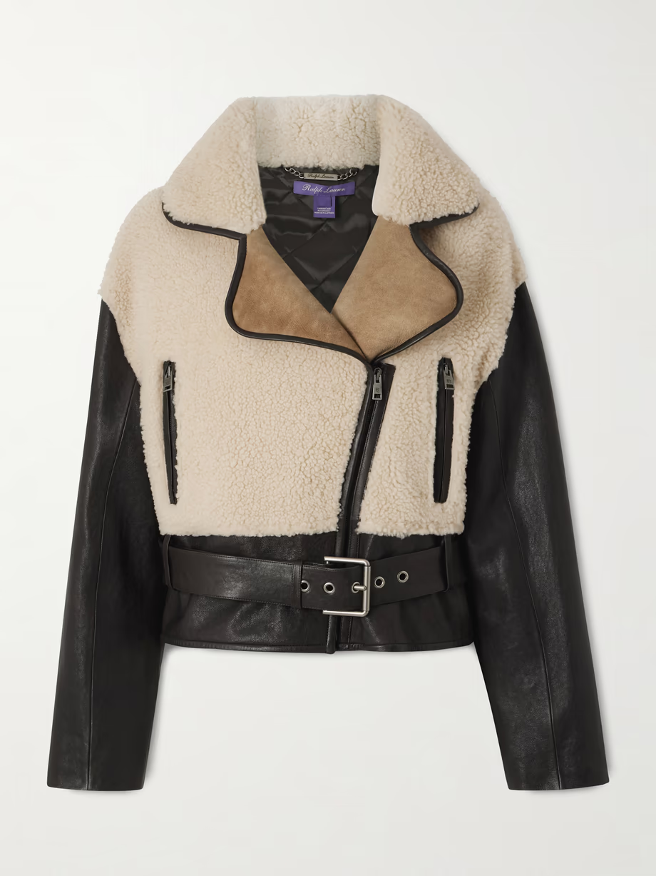 RALPH LAUREN COLLECTION Silvester belted leather and shearling biker jacket
