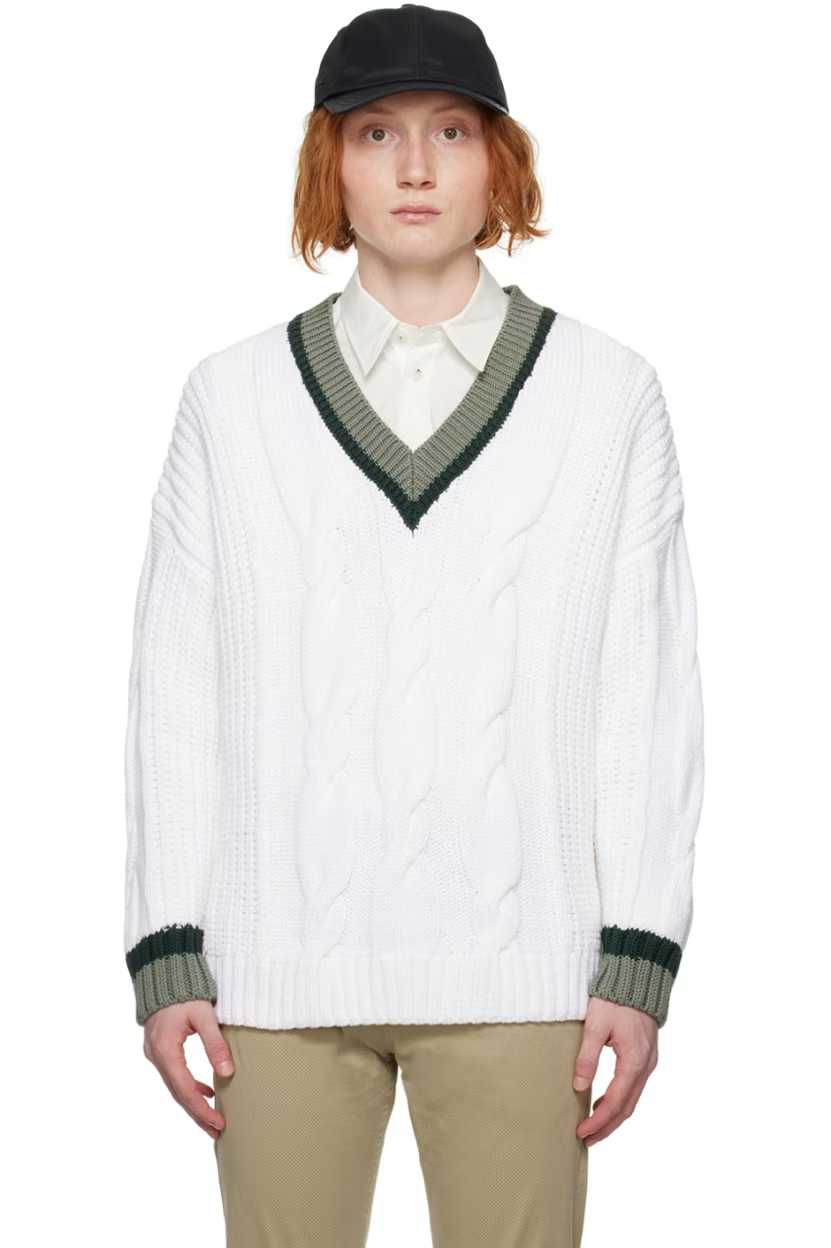 BOSS White V-Neck Sweater
