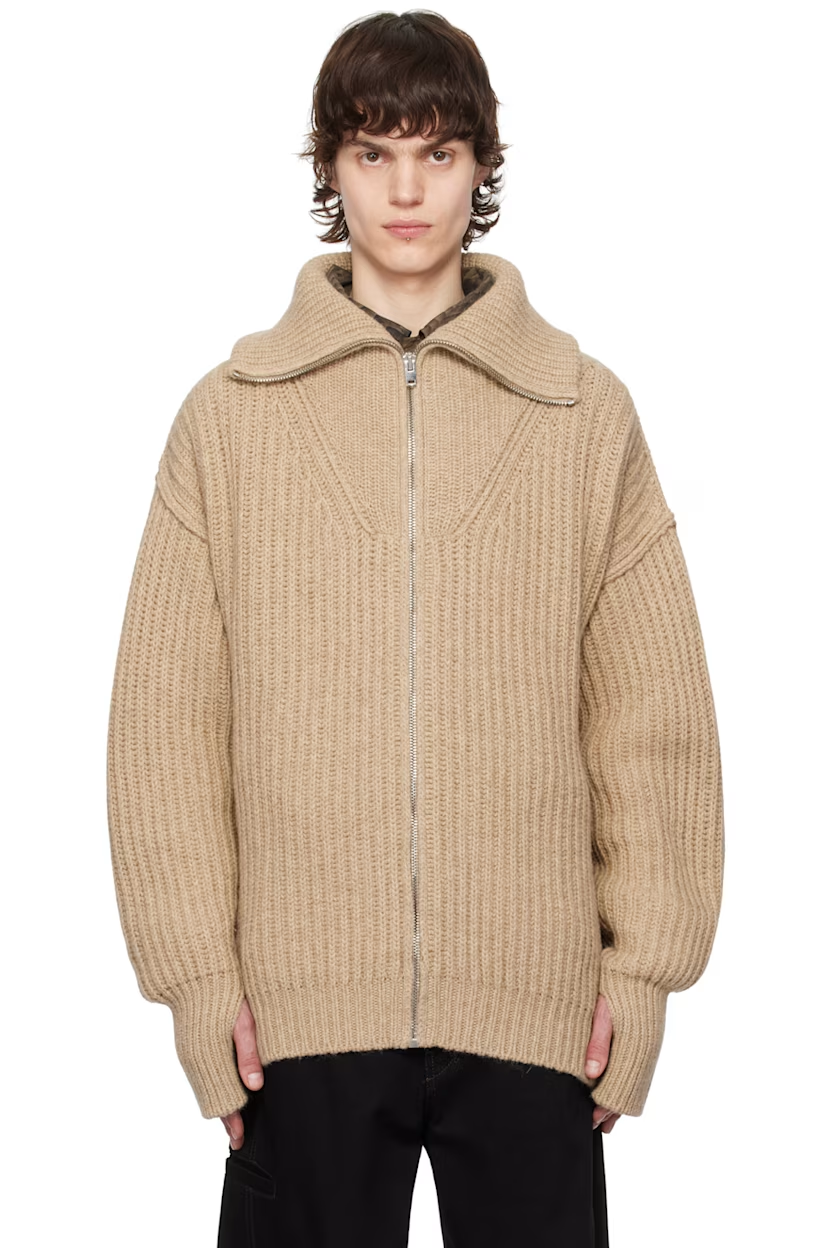 LEMAIRE Beige Trucker Collar Zipped Cardigan