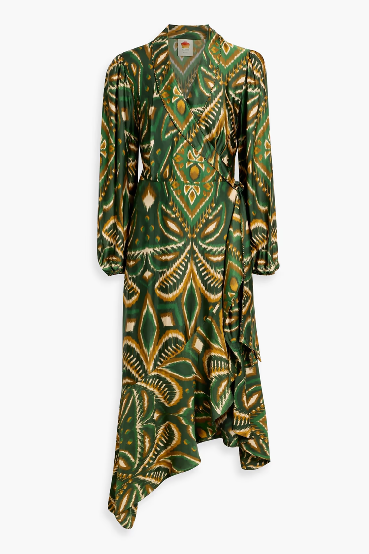FARM RIO Printed crepe de chine wrap dress