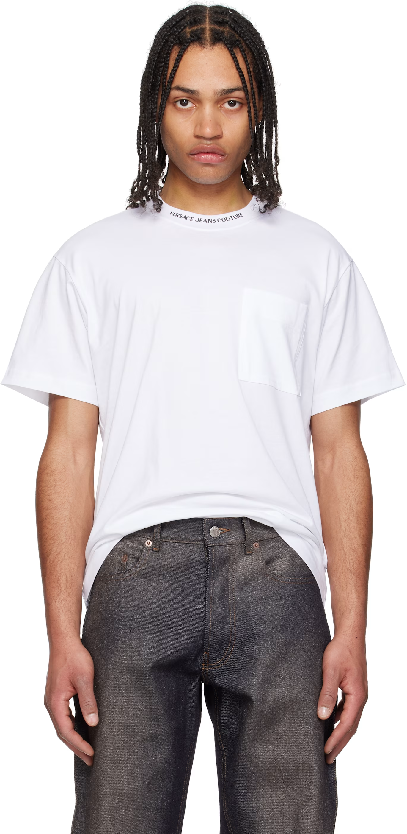 Versace Jeans Couture White Logo Collar T-shirt
