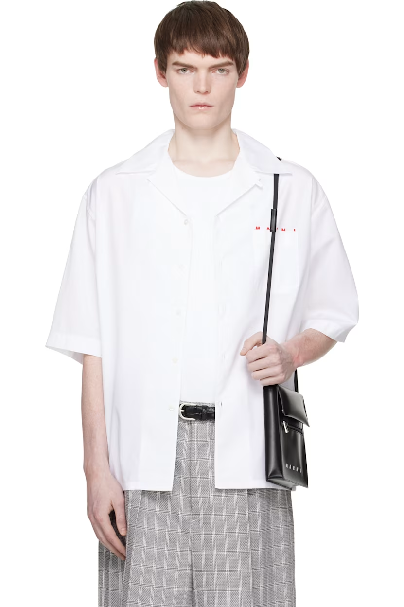 Marni White Peeping Marni Logo Bowling Shirt