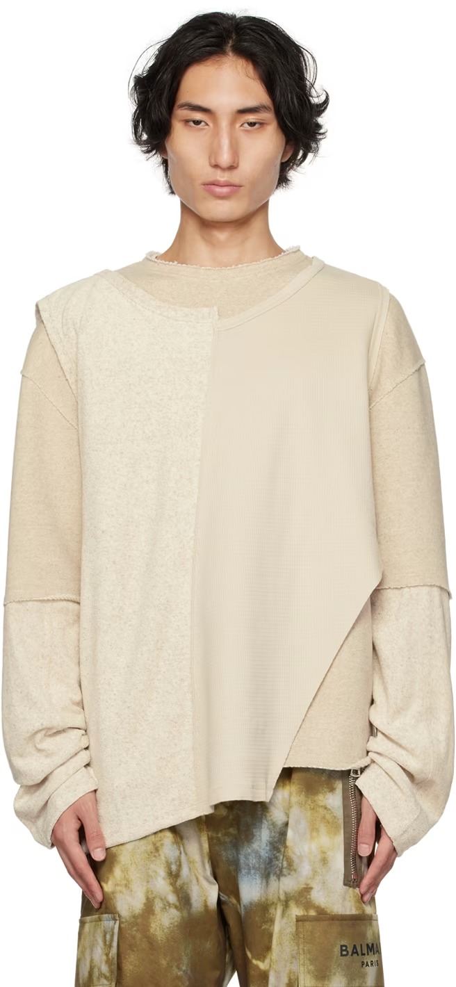 Balmain Beige Paneled Long Sleeve T-Shirt