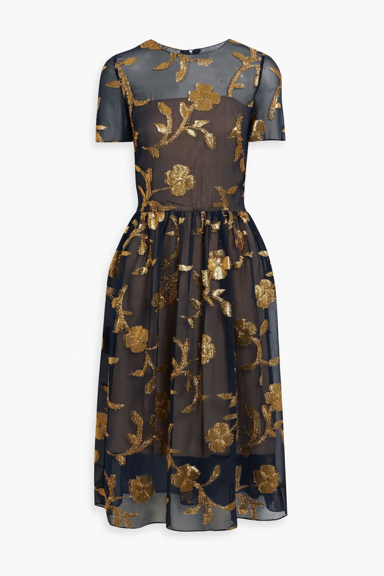 OSCAR DE LA RENTA Metallic fil coupé silk-blend chiffon midi dress