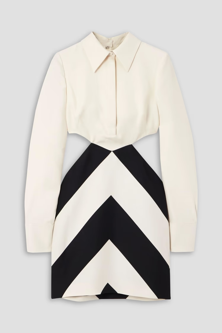 VALENTINO GARAVANI Cutout paneled wool and silk-blend crepe mini dress