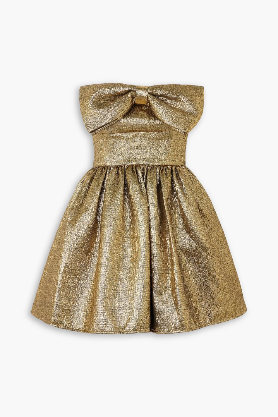 SELF-PORTRAIT Bow-detailed strapless metallic cloqué mini dress