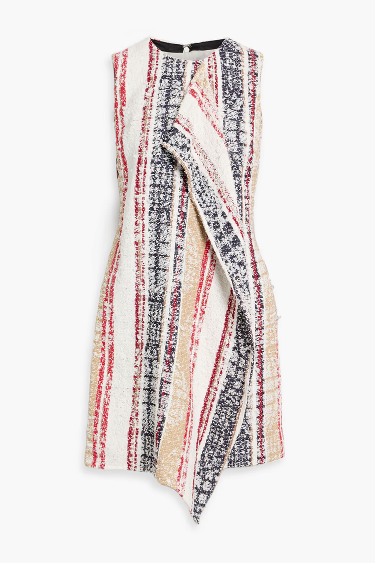 OSCAR DE LA RENTA Draped striped tweed mini dress