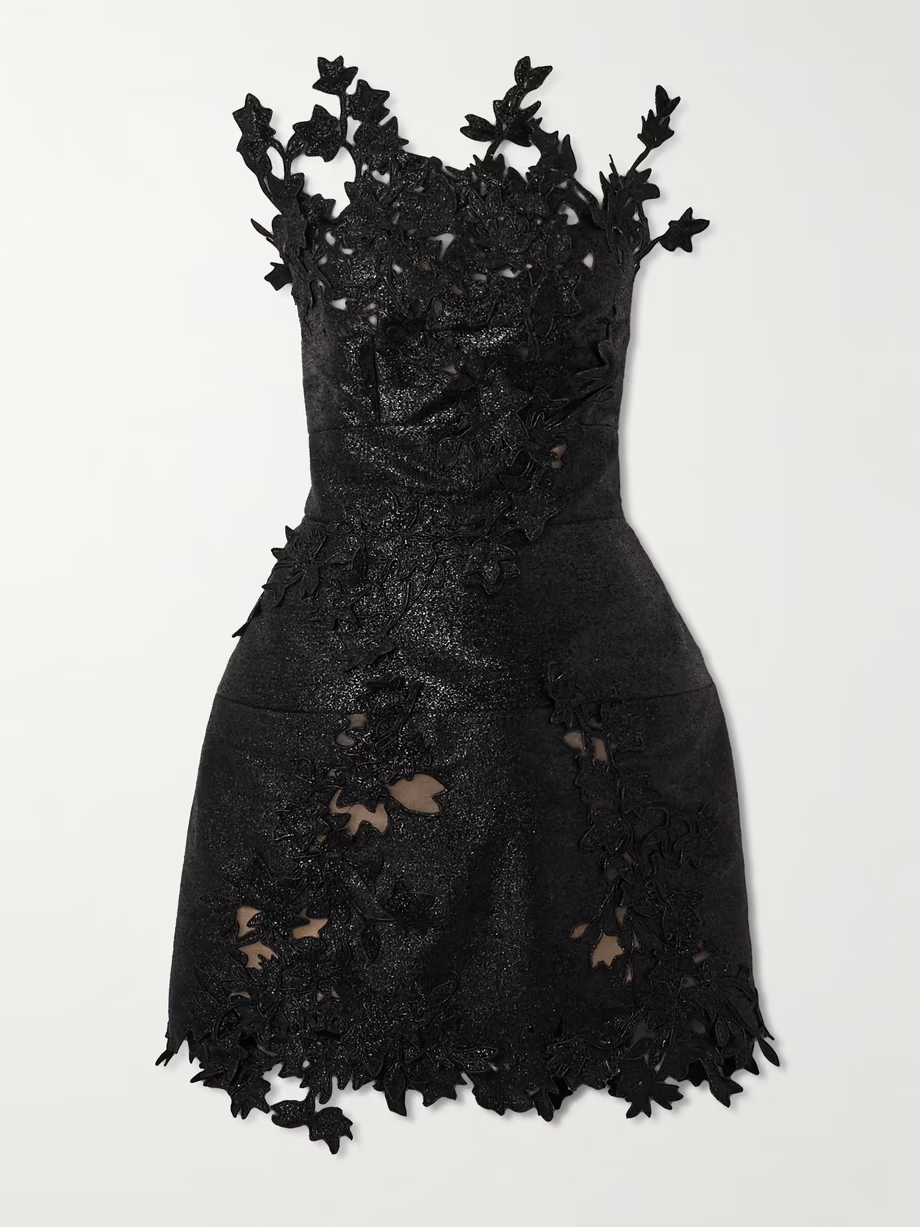 OSCAR DE LA RENTA Strapless appliquéd metallic silk and tulle mini dress