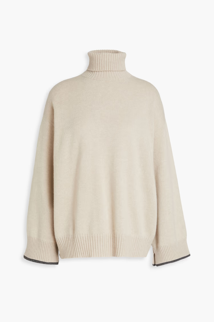 BRUNELLO CUCINELLI Bead-embellished cashmere turtleneck sweater