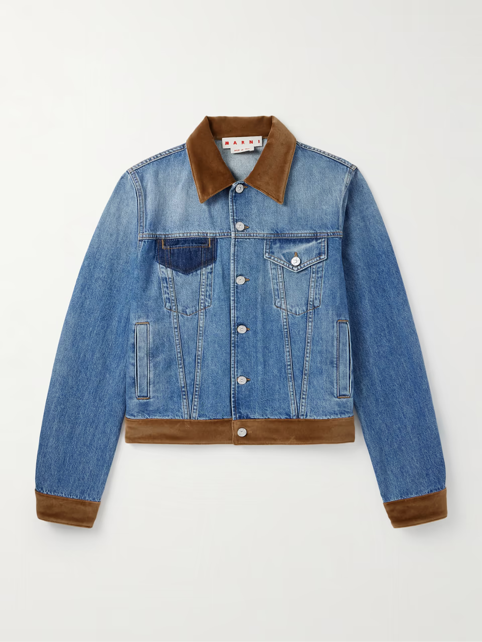 MARNI + Slawn and Soldier Appliquéd Cotton Velvet-Trimmed Denim Jacket