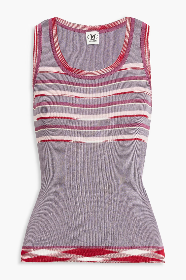 MISSONI Space-dyed striped crochet-knit tank