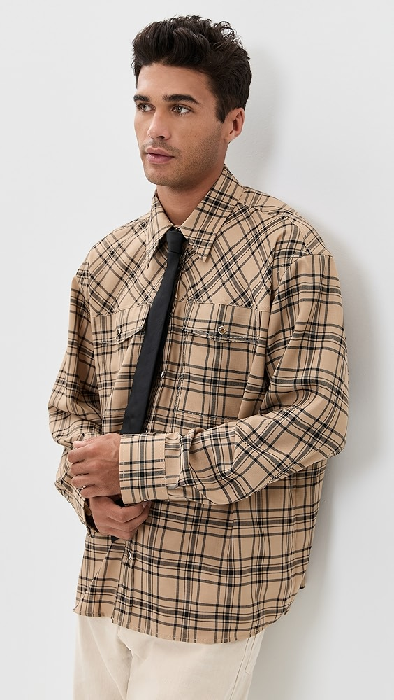 AMI Checked Wool Twill Shirt  Checked Wool Twill Shirt