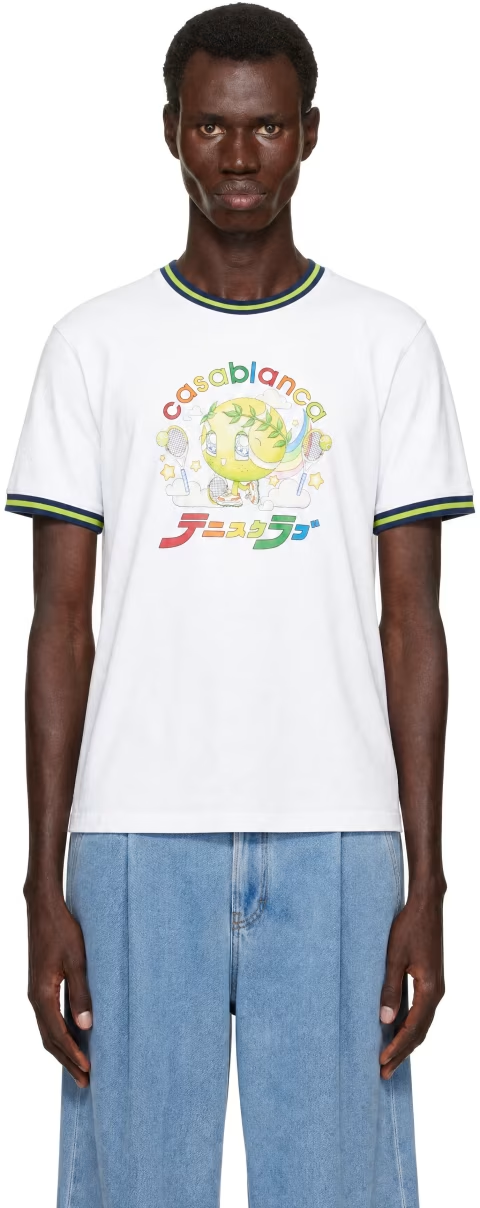 Casablanca White Contrast Ringer Kawaii Tennis Ball T-shirt