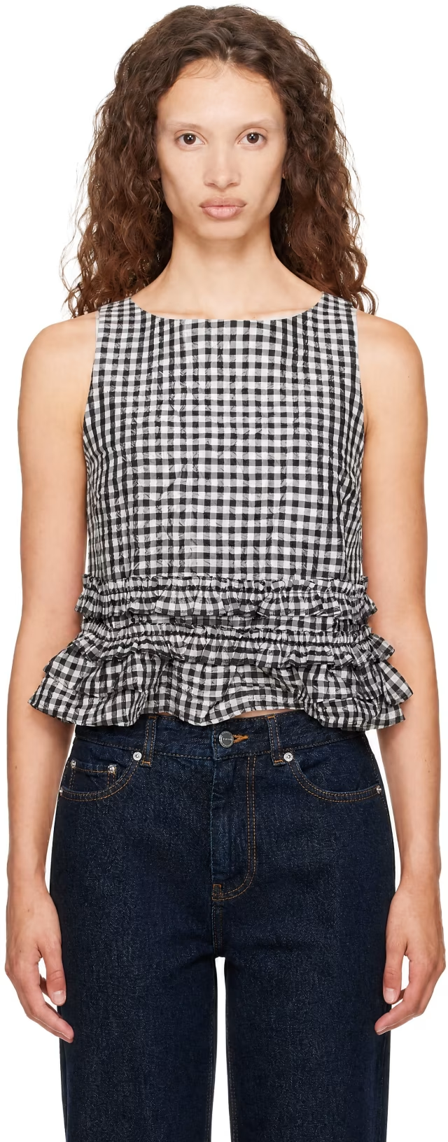 GANNI Black & White Check Open Back Top