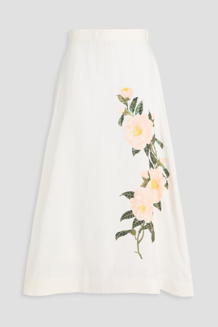 ZIMMERMANN Sequin-embellished linen midi skirt