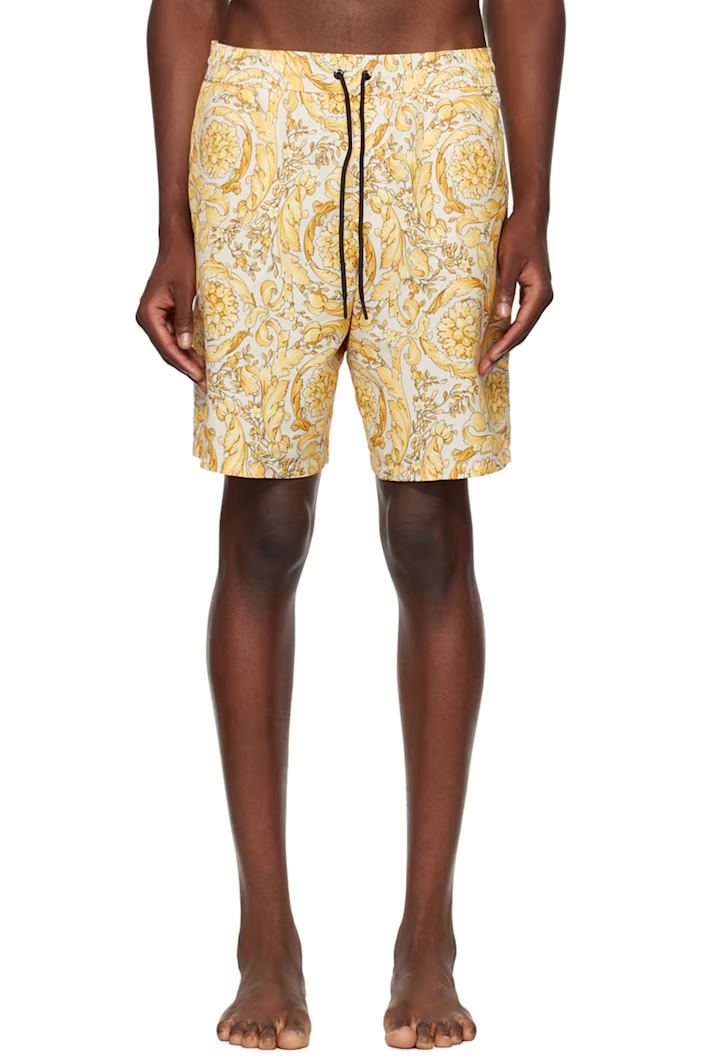 Versace Underwear Yellow Barocco Swim Shorts