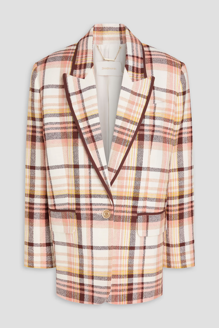 ZIMMERMANN Checked linen and cotton-blend blazer