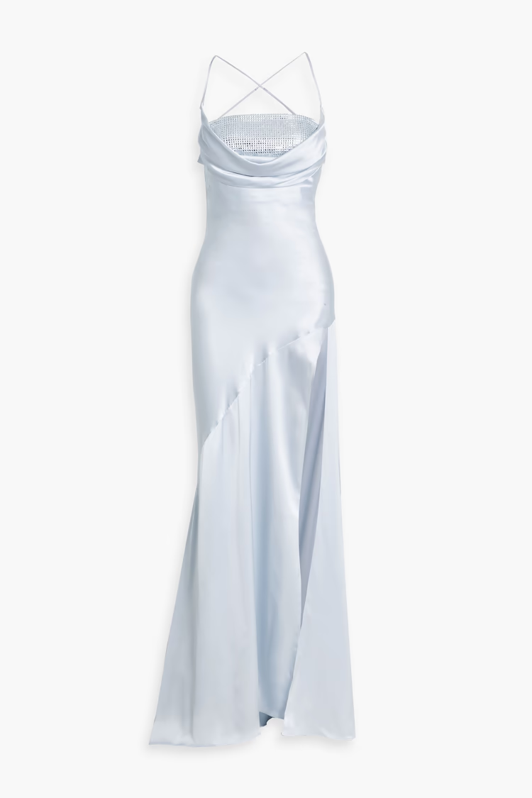 RETROFÊTE Emery crystal-embellished draped silk-blend satin gown