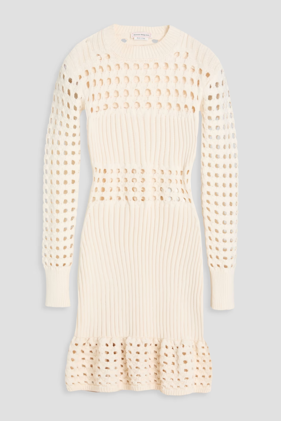 MCQUEEN Open-knit cotton-blend mini dress
