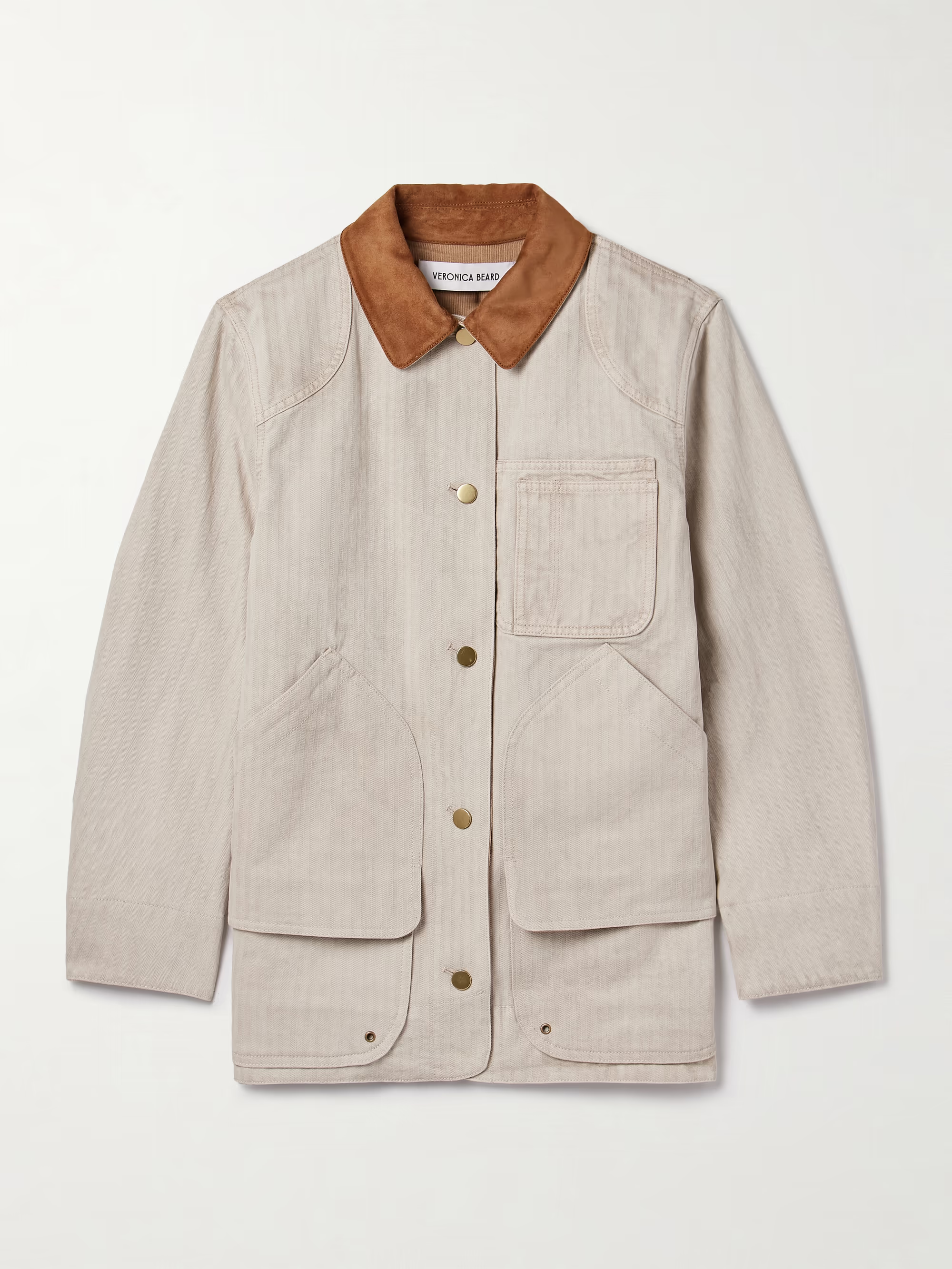 VERONICA BEARD Abbas suede-trimmed herringbone cotton jacket
