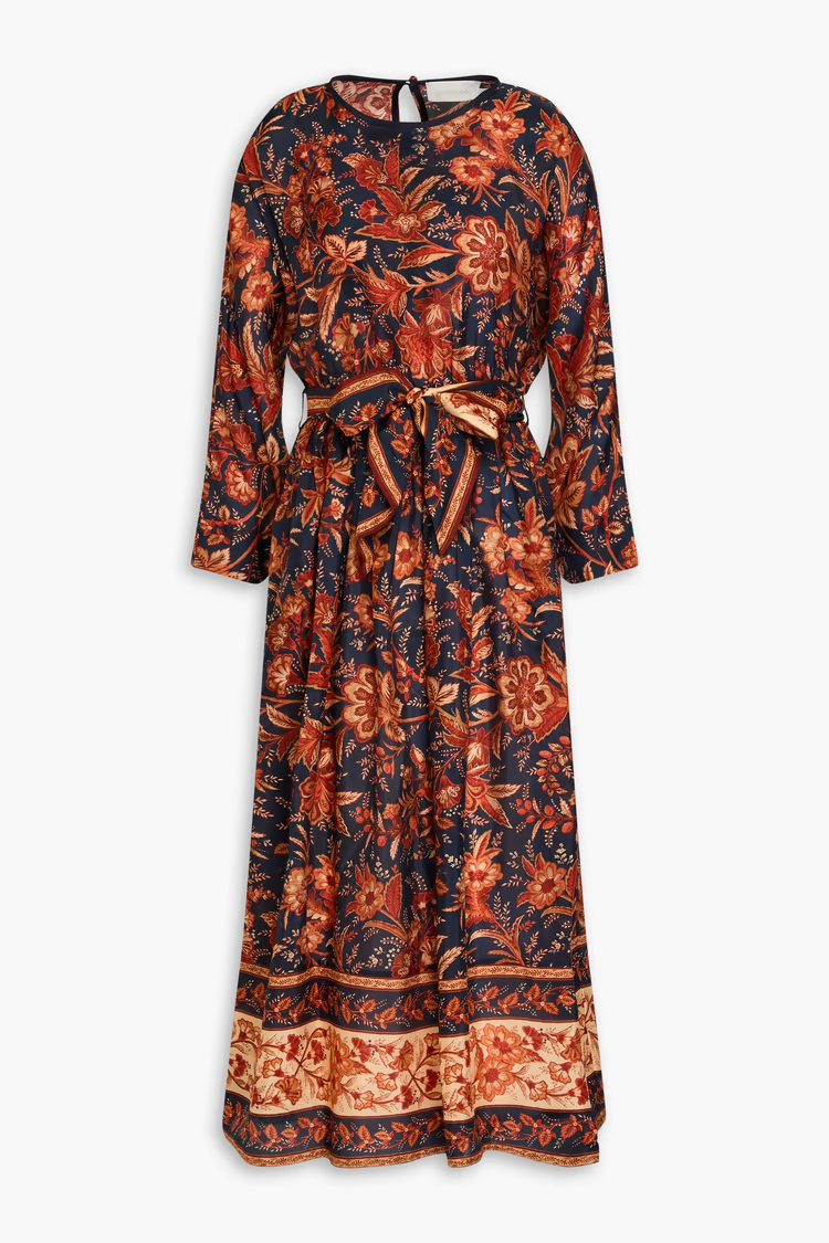 ZIMMERMANN Belted floral-print silk habotai midi dress