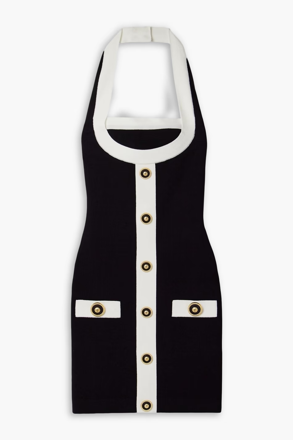 BALMAIN Button-embellished knitted halterneck mini dress