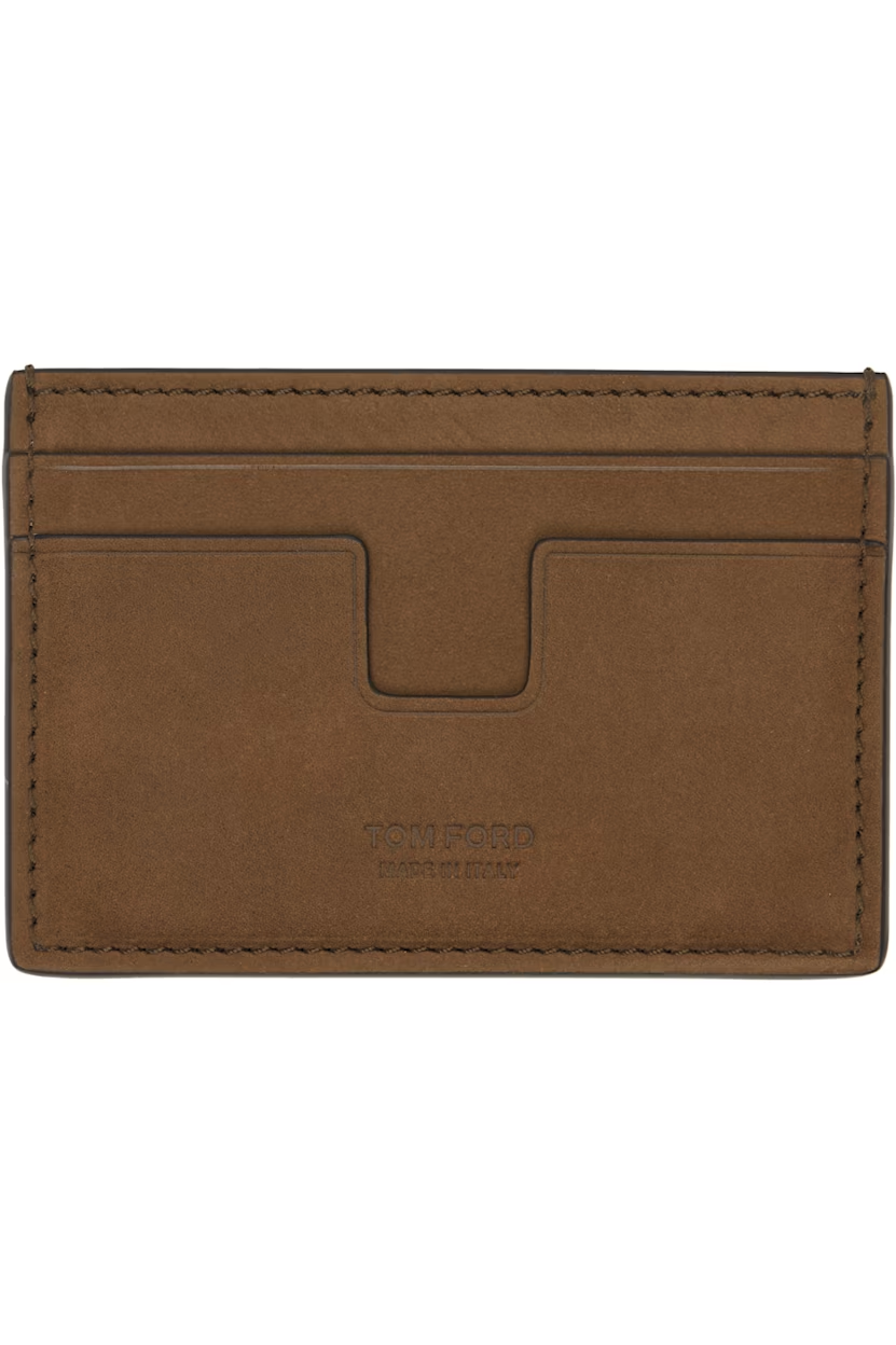 TOM FORD Brown Nubuck 'T Line' Classic Card Holder