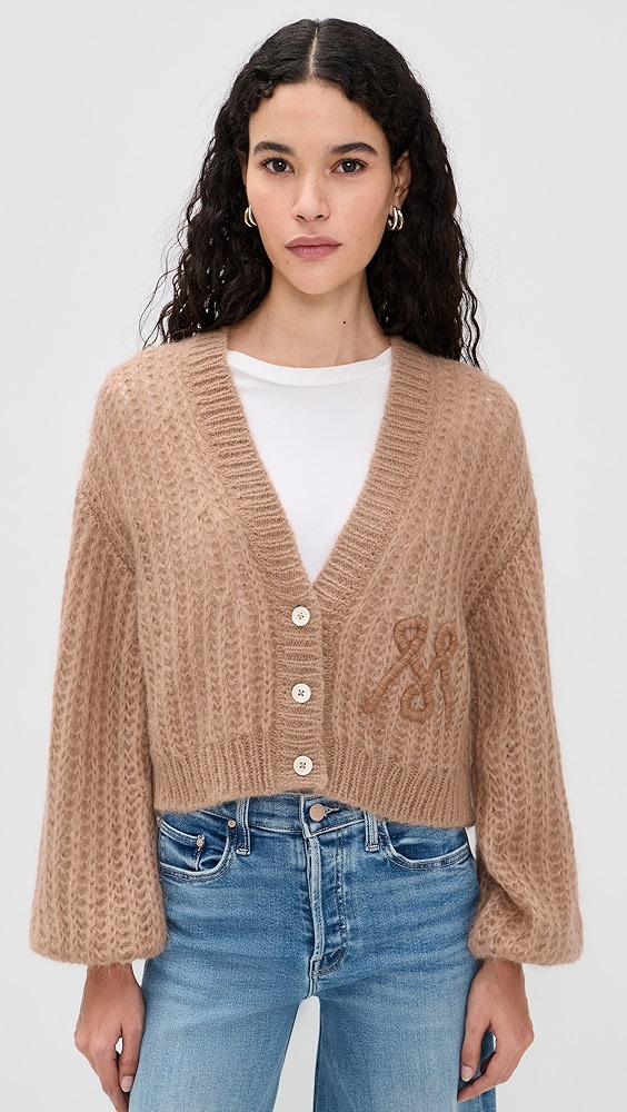 MOTHER The Puffy Sleeve Alpaca Varsity Cardigan  The Puffy Sleeve Alpaca Varsity Cardigan