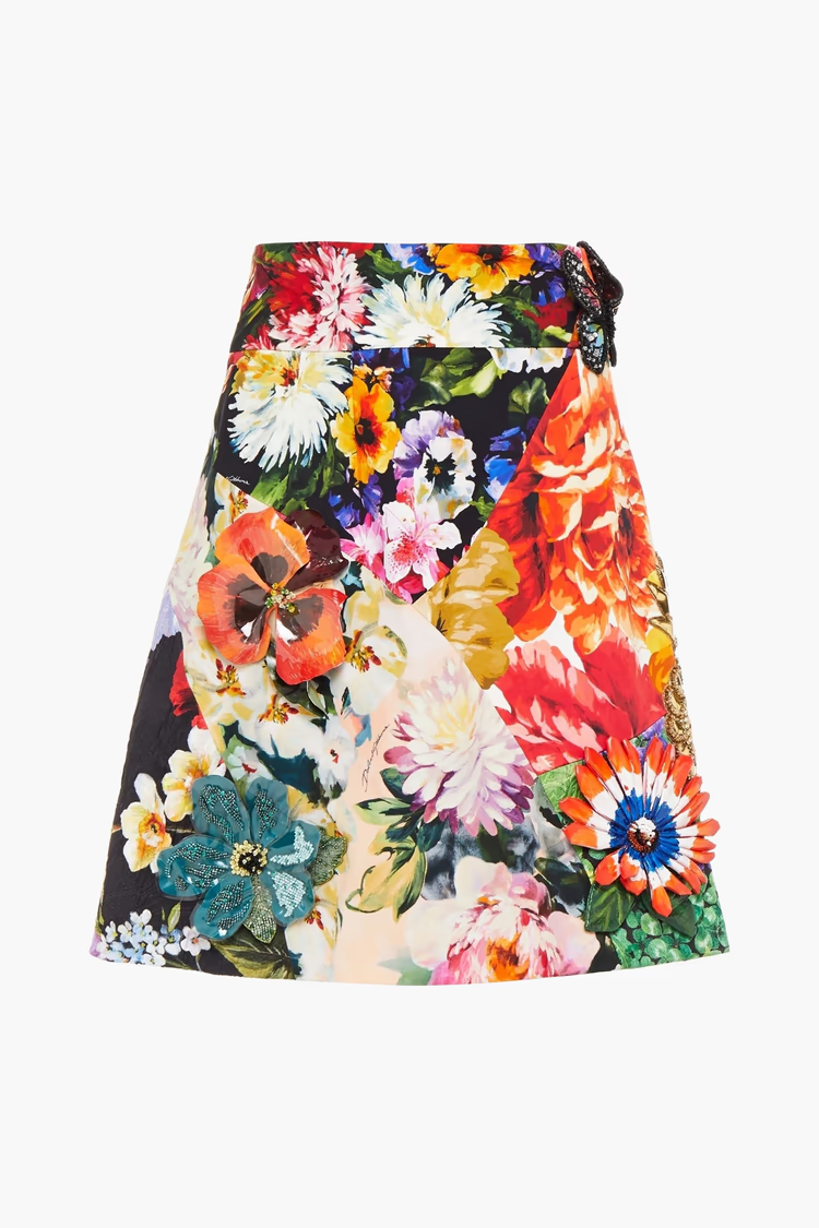 DOLCE&GABBANA Embellished floral-print crepe de chine mini skirt