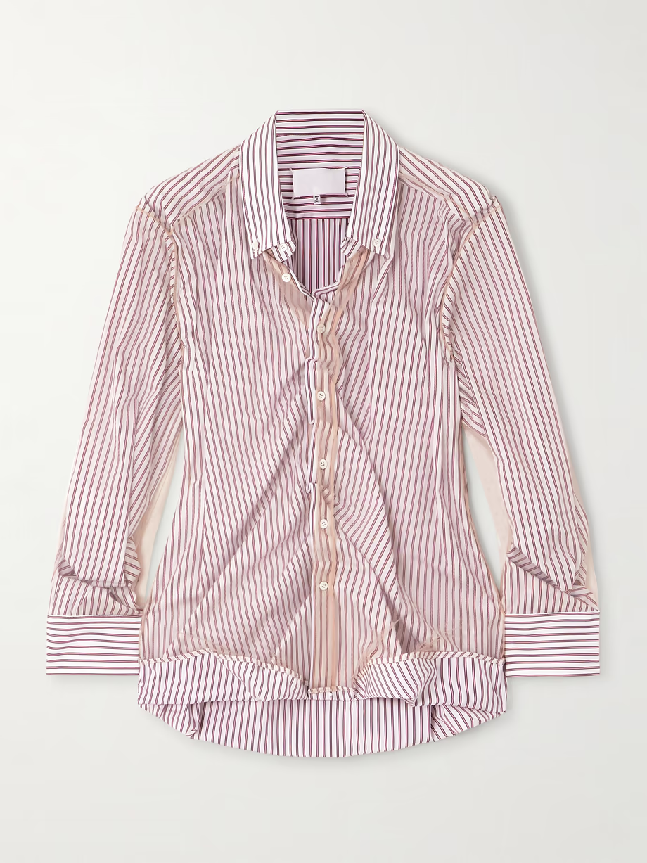 MAISON MARGIELA Organza-trimmed striped cotton-poplin shirt