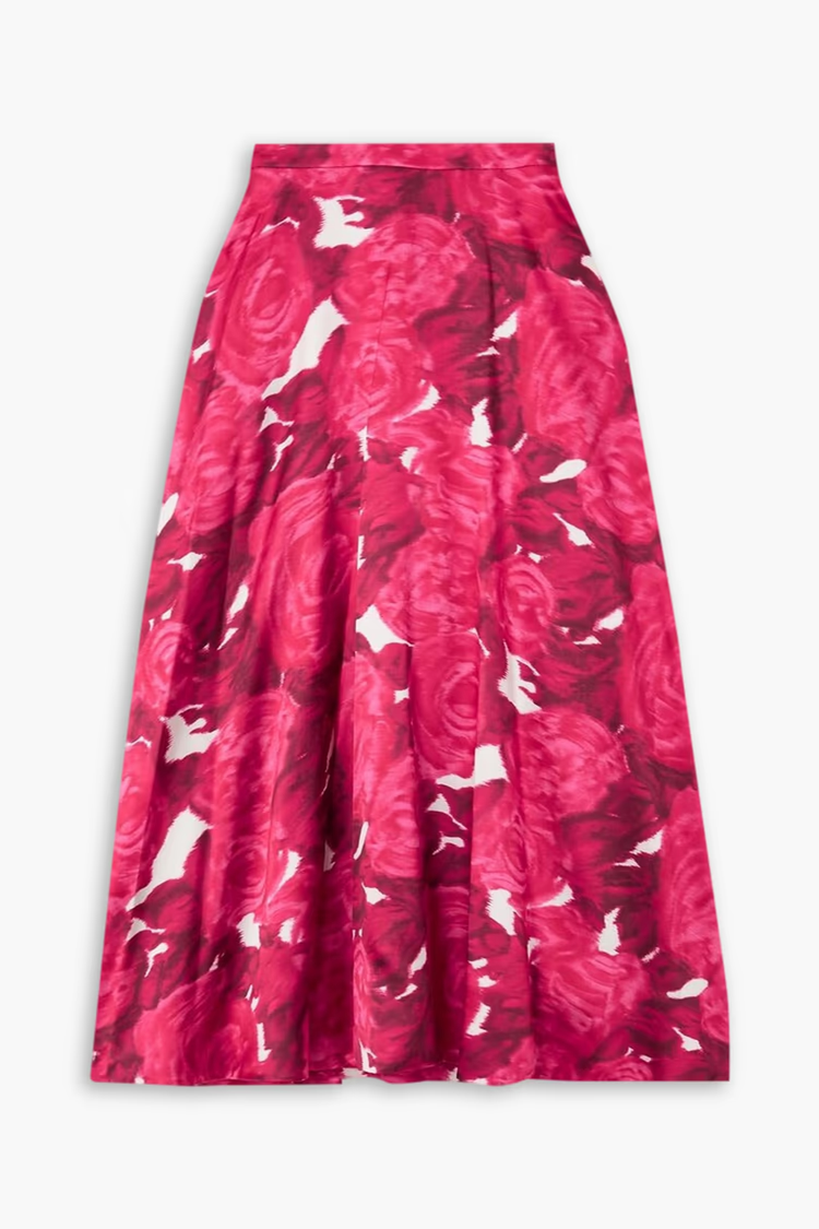 VALENTINO GARAVANI Floral-print duchesse-satin midi skirt