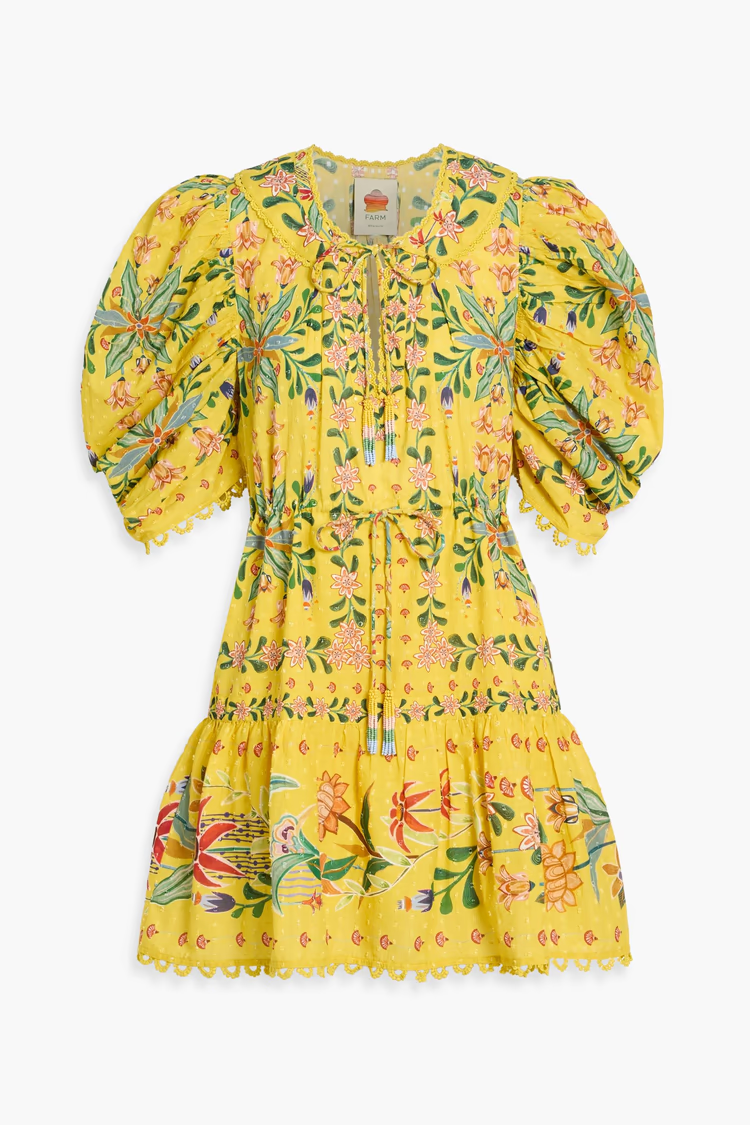 FARM RIO Floral-print Swiss-dot cotton-voile mini dress