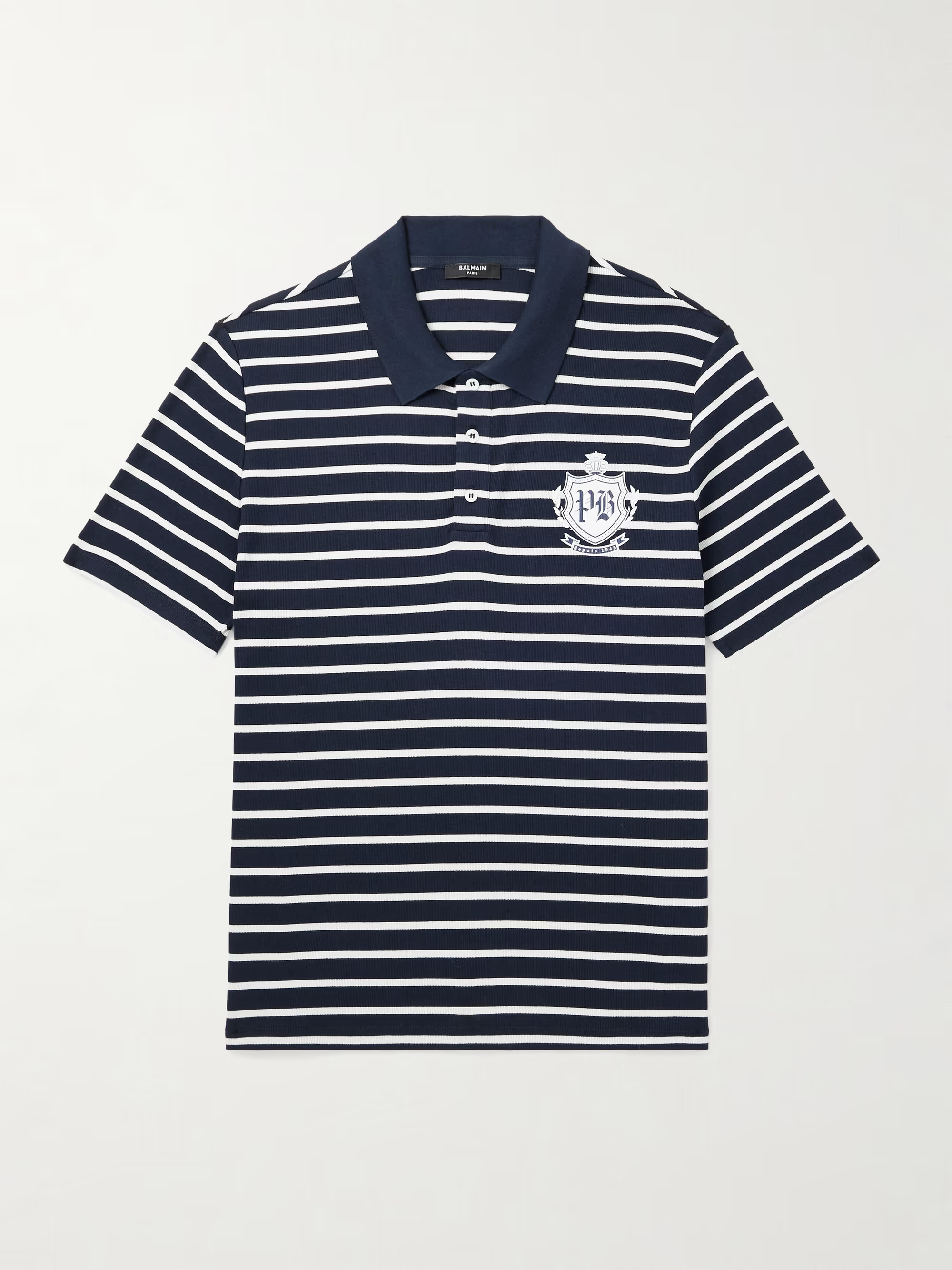 BALMAIN Mariniere Logo-Print Striped Cotton Polo Shirt