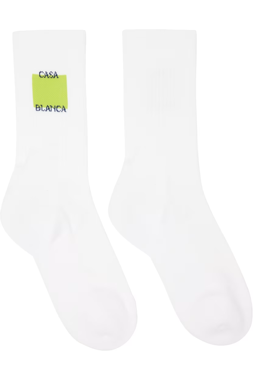 Casablanca White Acid Lime Logo Square Socks