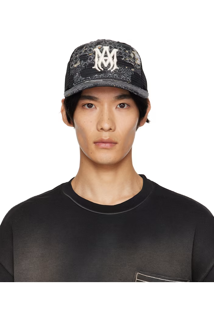 AMIRI Black Bandana Repair Trucker Cap