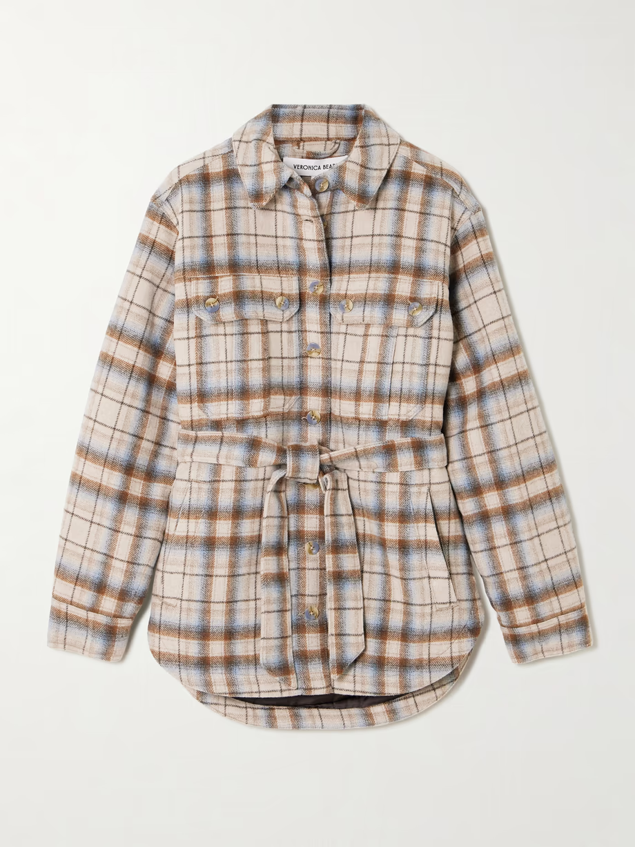 VERONICA BEARD Mikaela belted checked flannel jacket