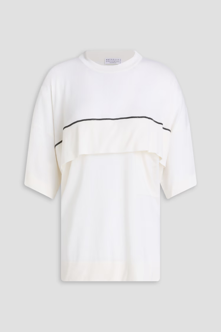 BRUNELLO CUCINELLI Layered bead-embellished linen and silk-blend top
