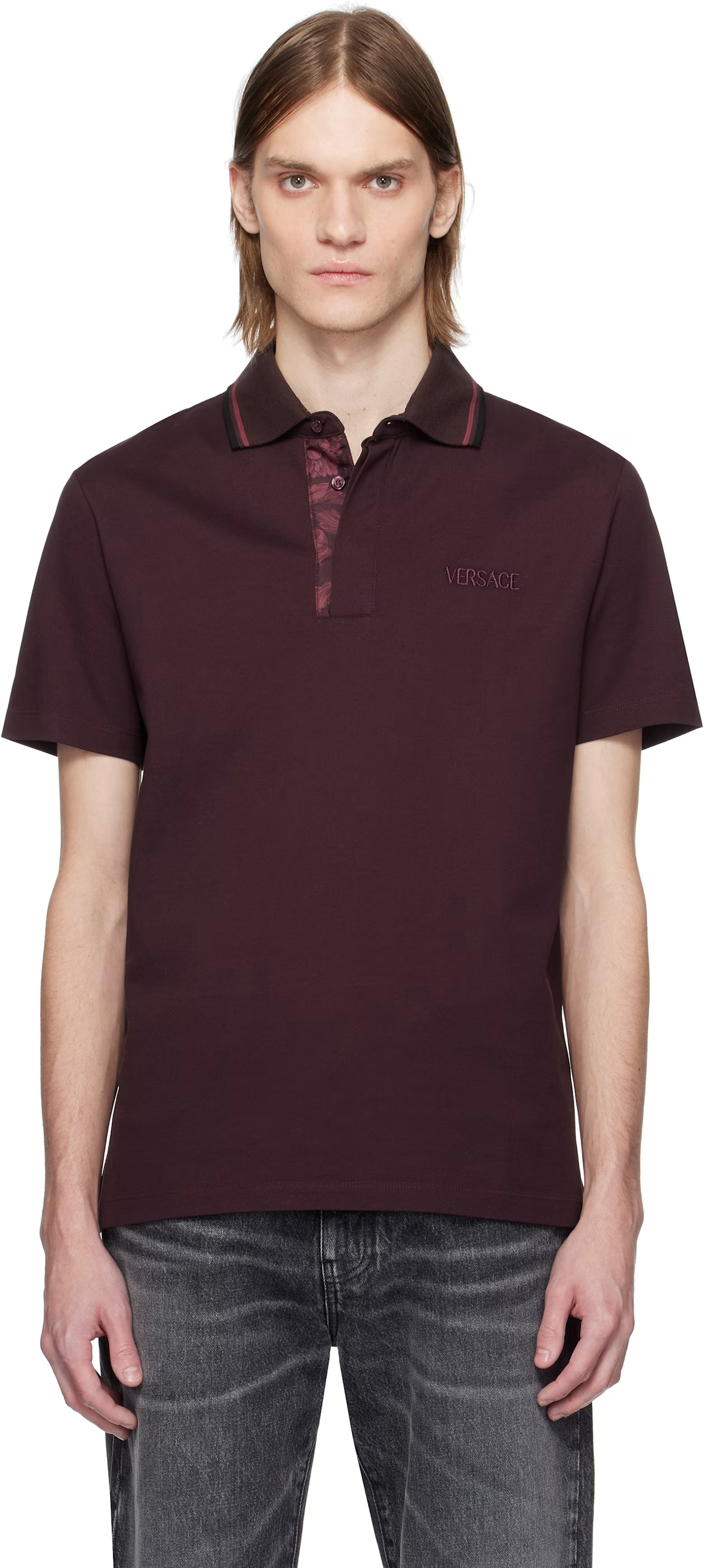 Versace Burgundy Piqué Polo