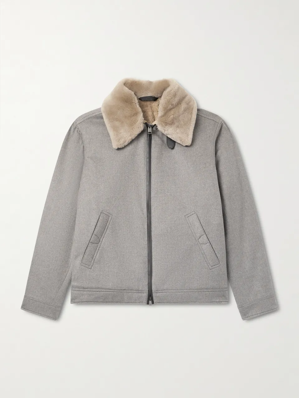BRIONI Leather and Shearling-Trimmed Cashmere Bomber Jacket