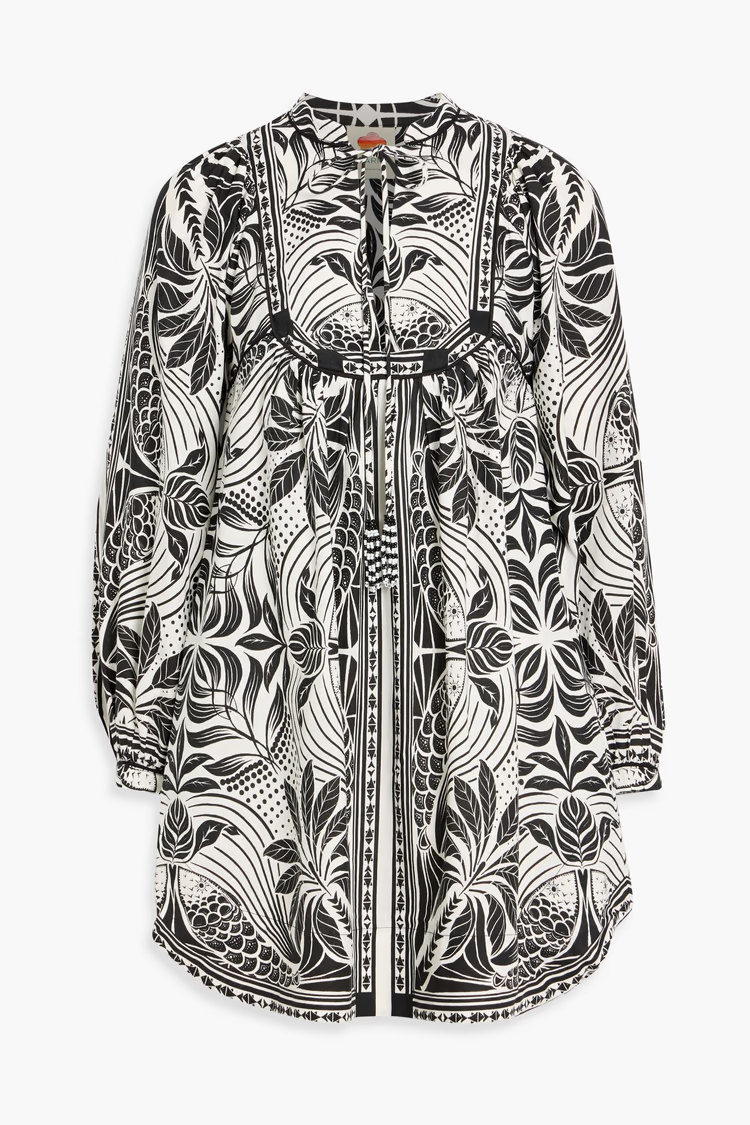 FARM RIO Printed linen-blend mini dress