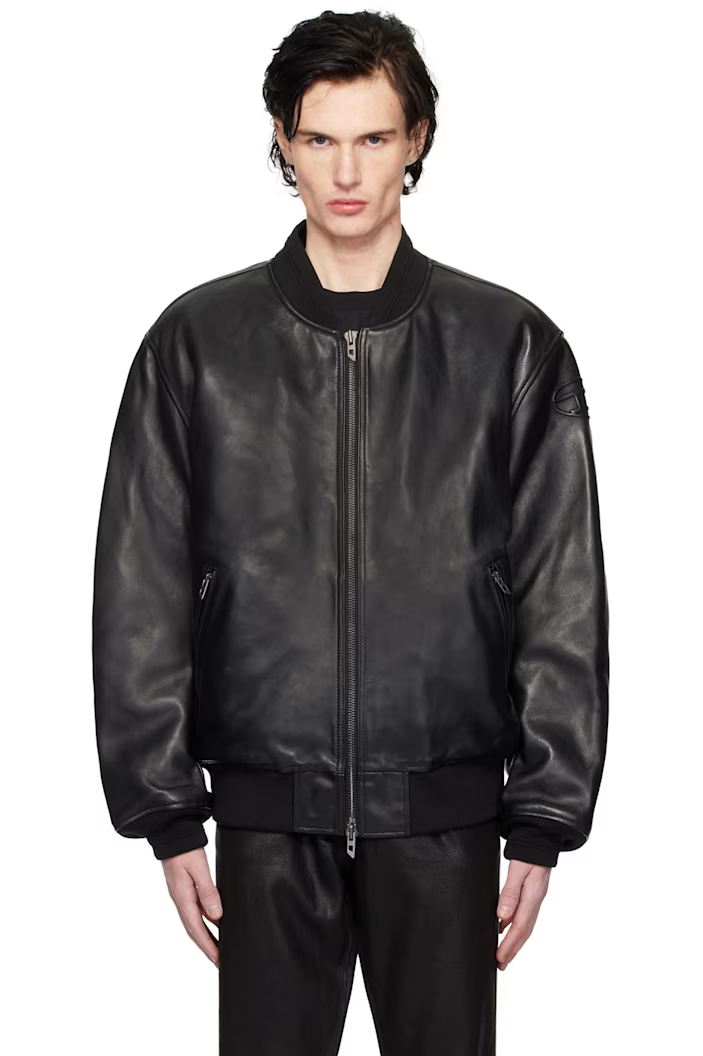 Diesel Black L-Khan Leather Bomber Jacket