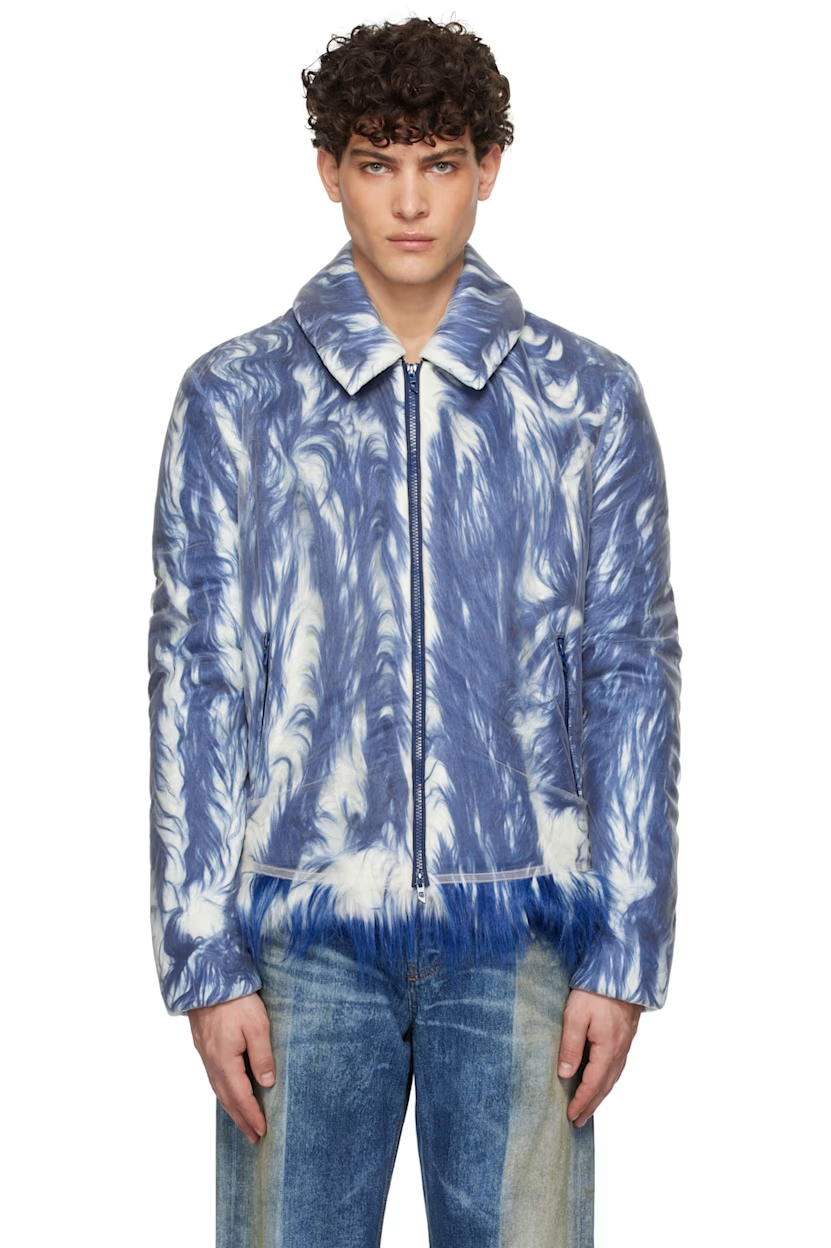 Diesel Blue & White W-Woufy Faux-Fur Jacket