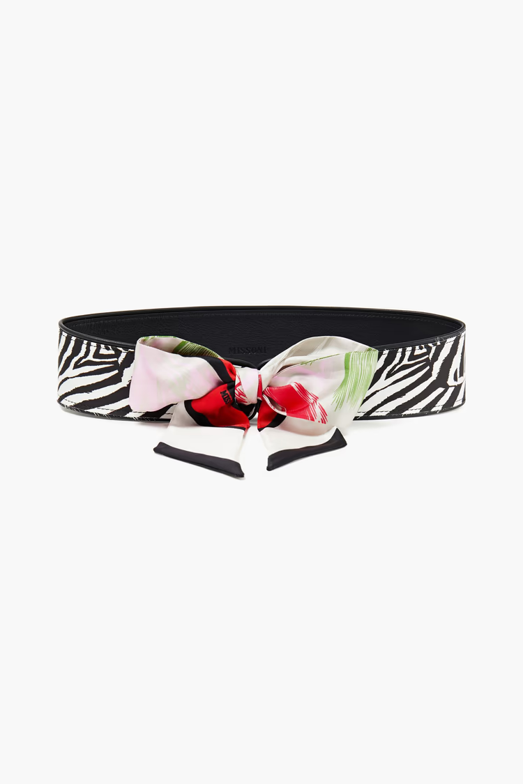 MISSONI Printed silk-twill and leather belt