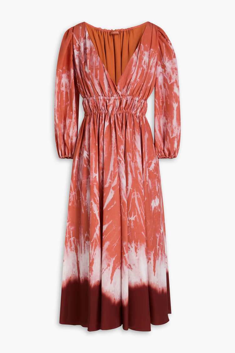 ALTUZARRA Kathleen gathered tie-dyed crepe de chine maxi dress